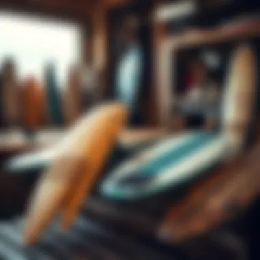 Display of different materials used in foil surfboard construction