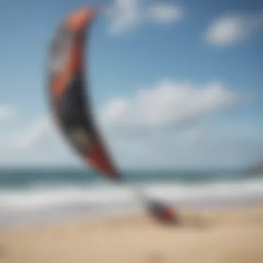 Premium Kitesurfing Kite on the Shore High-quality kitesurfing kite displayed on a beach