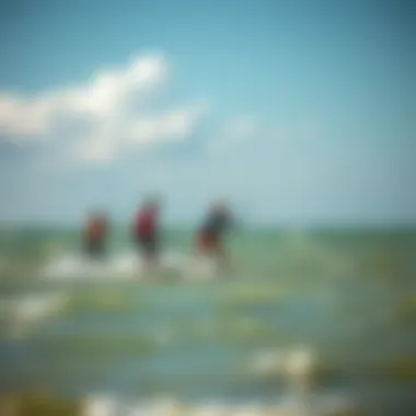Kiteboarders taking advantage of favorable weather conditions in Corpus Christi. Kiteboarders enjoying optimal conditions at Corpus Christi