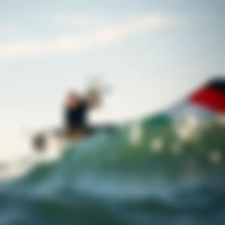 Close-up of kiteboarder riding the waves at Jones Beach