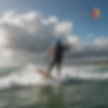 Weather forecasting symbols with a kiteboarding backdrop