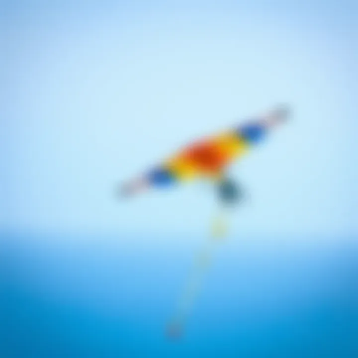 A trainer kite soaring high against a clear blue sky.