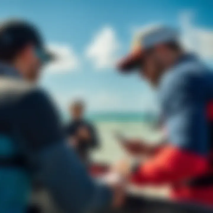 A team of kiteboarders planning their day based on weather forecasts