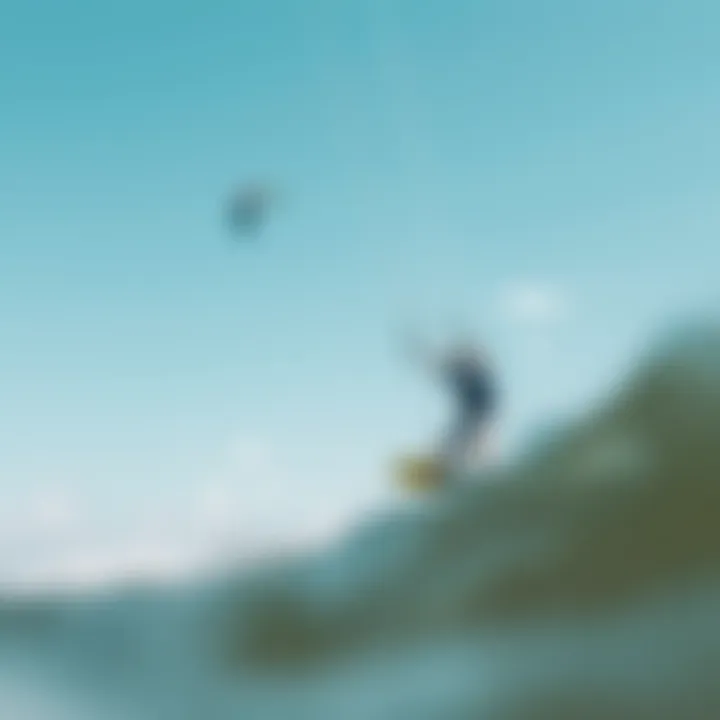 A kiteboarder riding on the water with clear skies and favorable winds