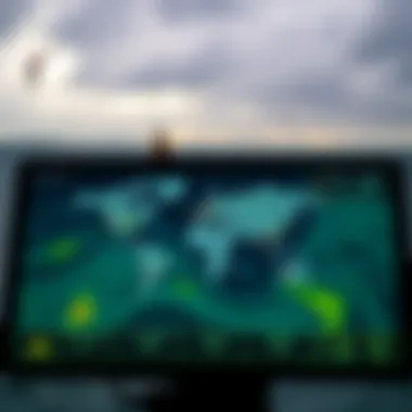 A detailed weather radar screen displaying precipitation patterns