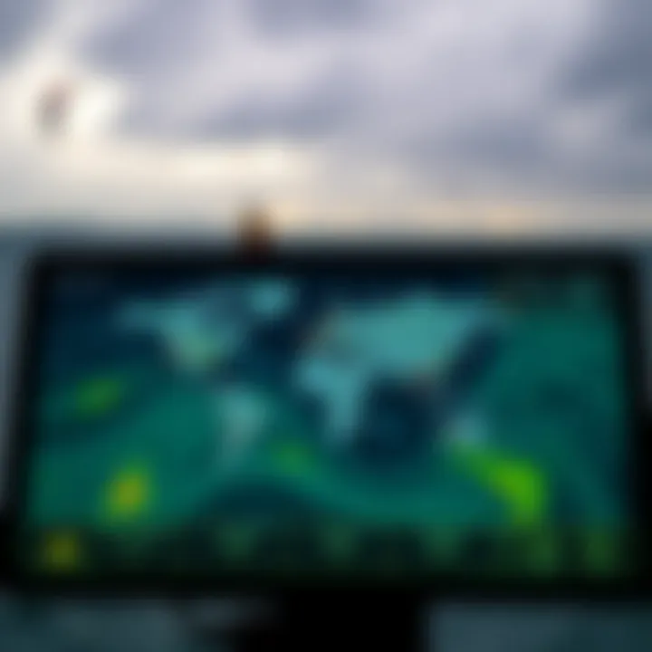 A detailed weather radar screen displaying precipitation patterns