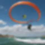 Kiteboarder navigating strong winds with radar technology