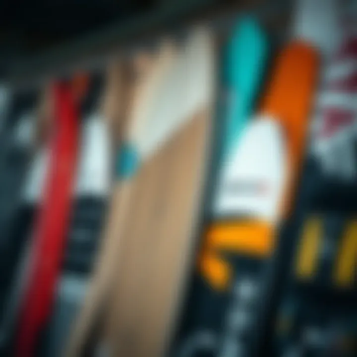 Diverse Collection of Used Kiteboards A selection of used kiteboards on display