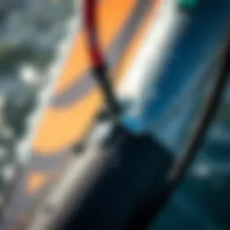 Close-up of wing foil gear showcasing wear and tear