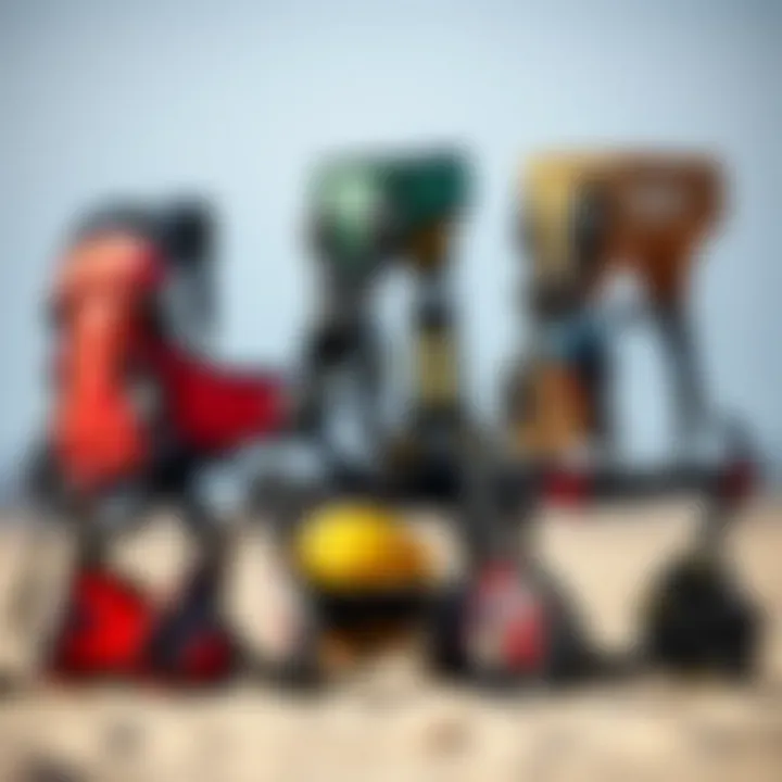 Diversity in Kiteboard Harness Styles Different styles of kiteboard harnesses displayed side by side