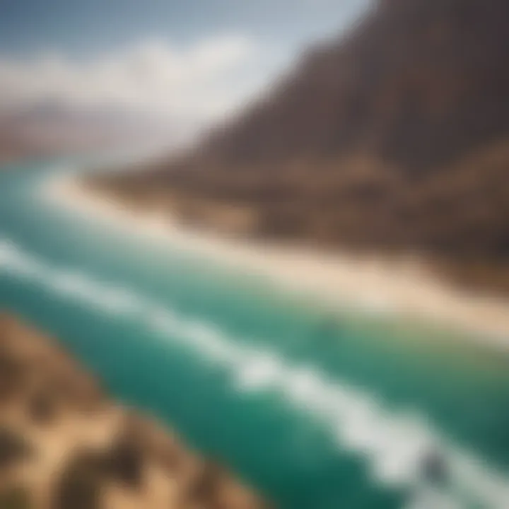 Aerial shot of kiteboarders enjoying the waters of Wadi Lahami