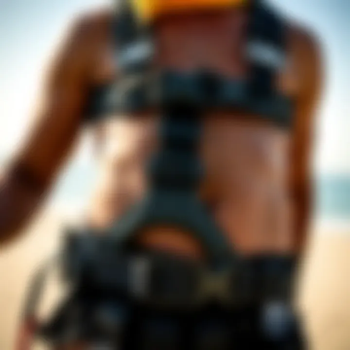 Close-up of harness features and adjustments