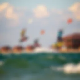 Vibrant kiteboarders taking off at Waves Village Resort