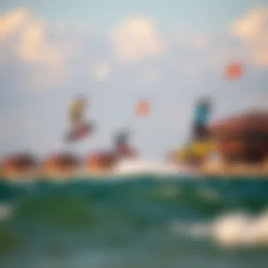 Vibrant kiteboarders taking off at Waves Village Resort