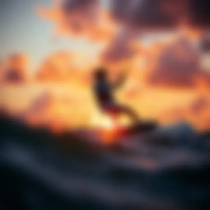 Enjoying Perfect Kiteboarding Conditions at Sunset Kiteboarding at sunset with favorable weather