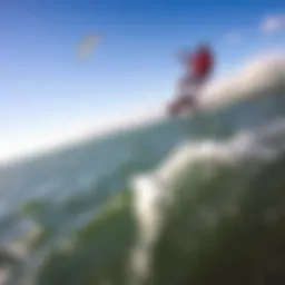 Aerial view of Lake Erie showcasing vibrant kiteboarding action