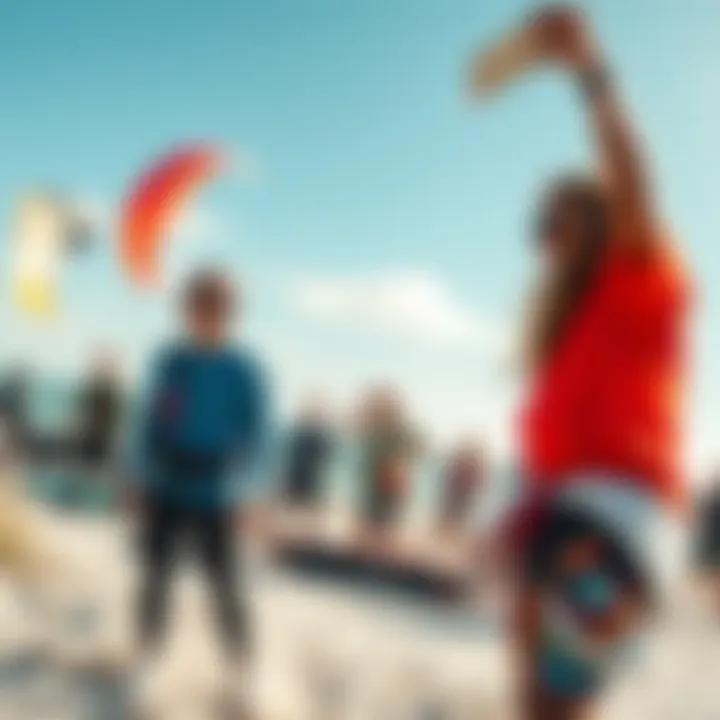 A group of kiteboarders enjoying a sunny day